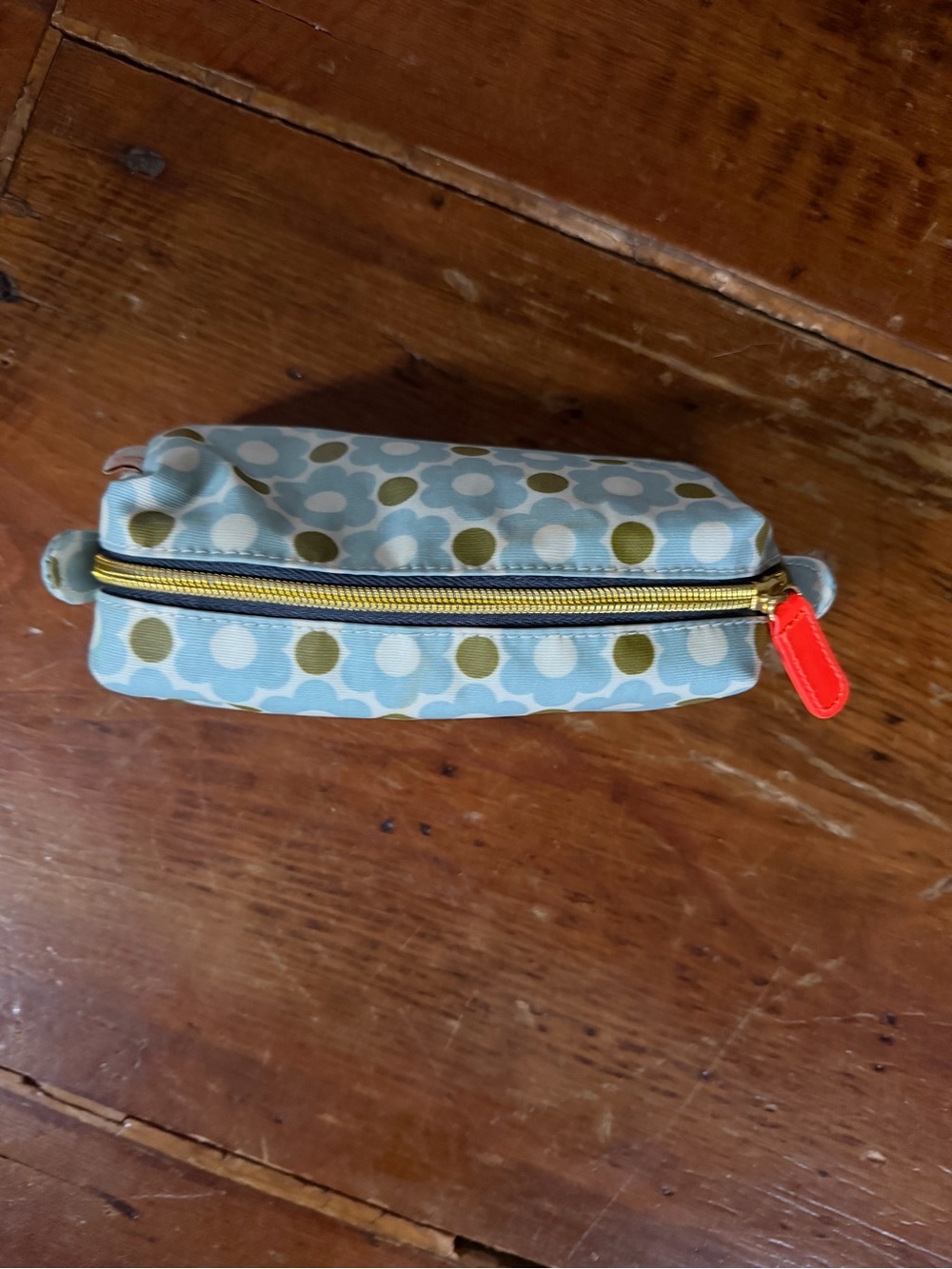 Orla Kiely Blue Floral Dot Cosmetic Pouch with Olive Accents